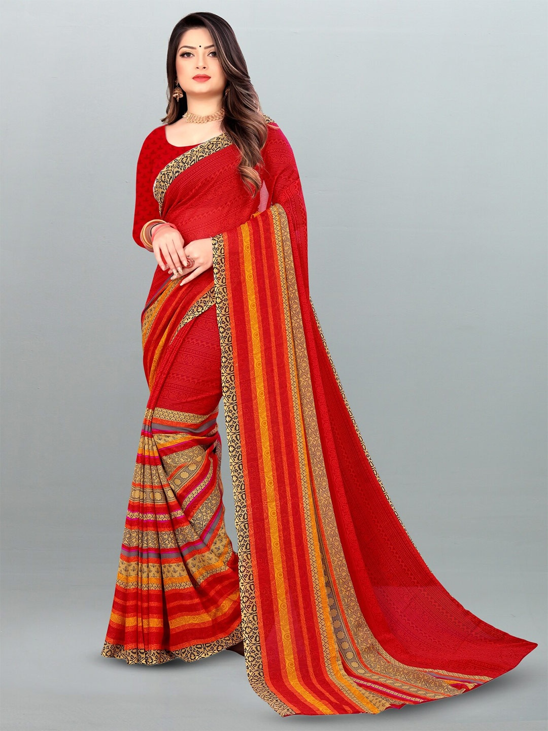 

Moda Rapido Floral Printed Saree, Red