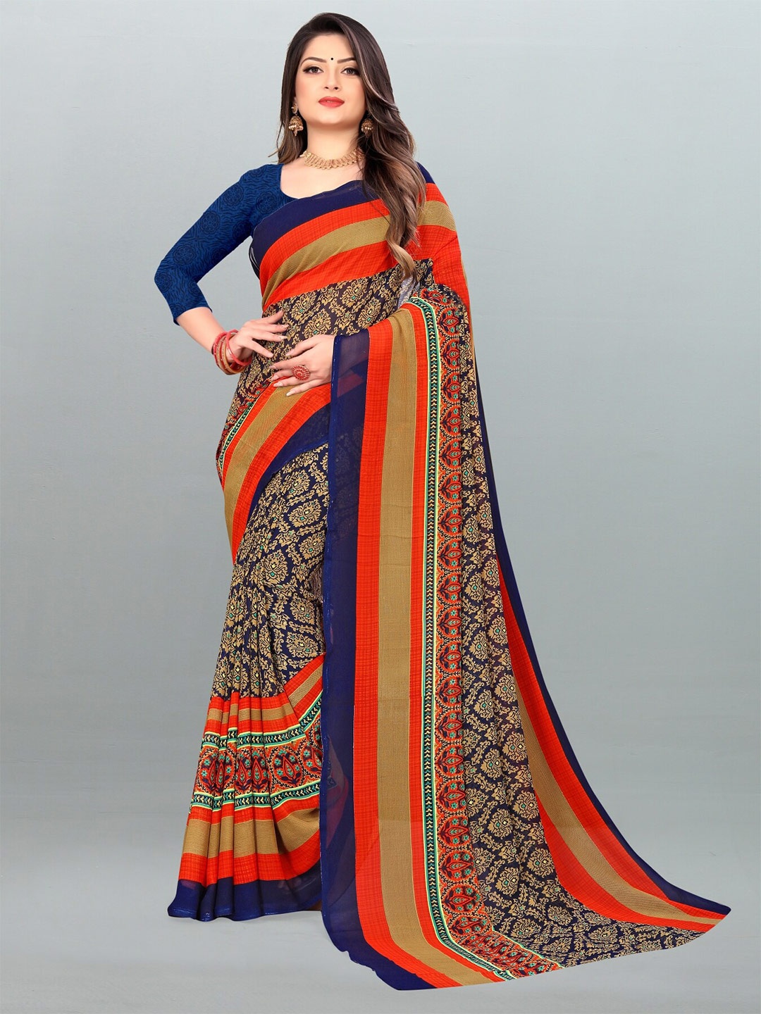 

Moda Rapido Ethnic Motifs Printed Saree, Blue
