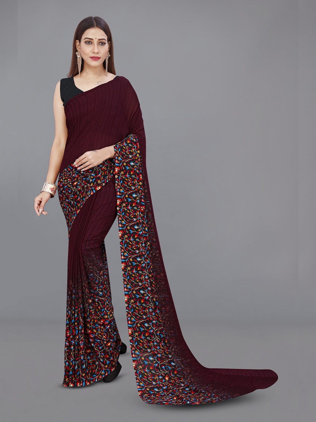 

ANAND SAREES Floral Printed Saree, Maroon