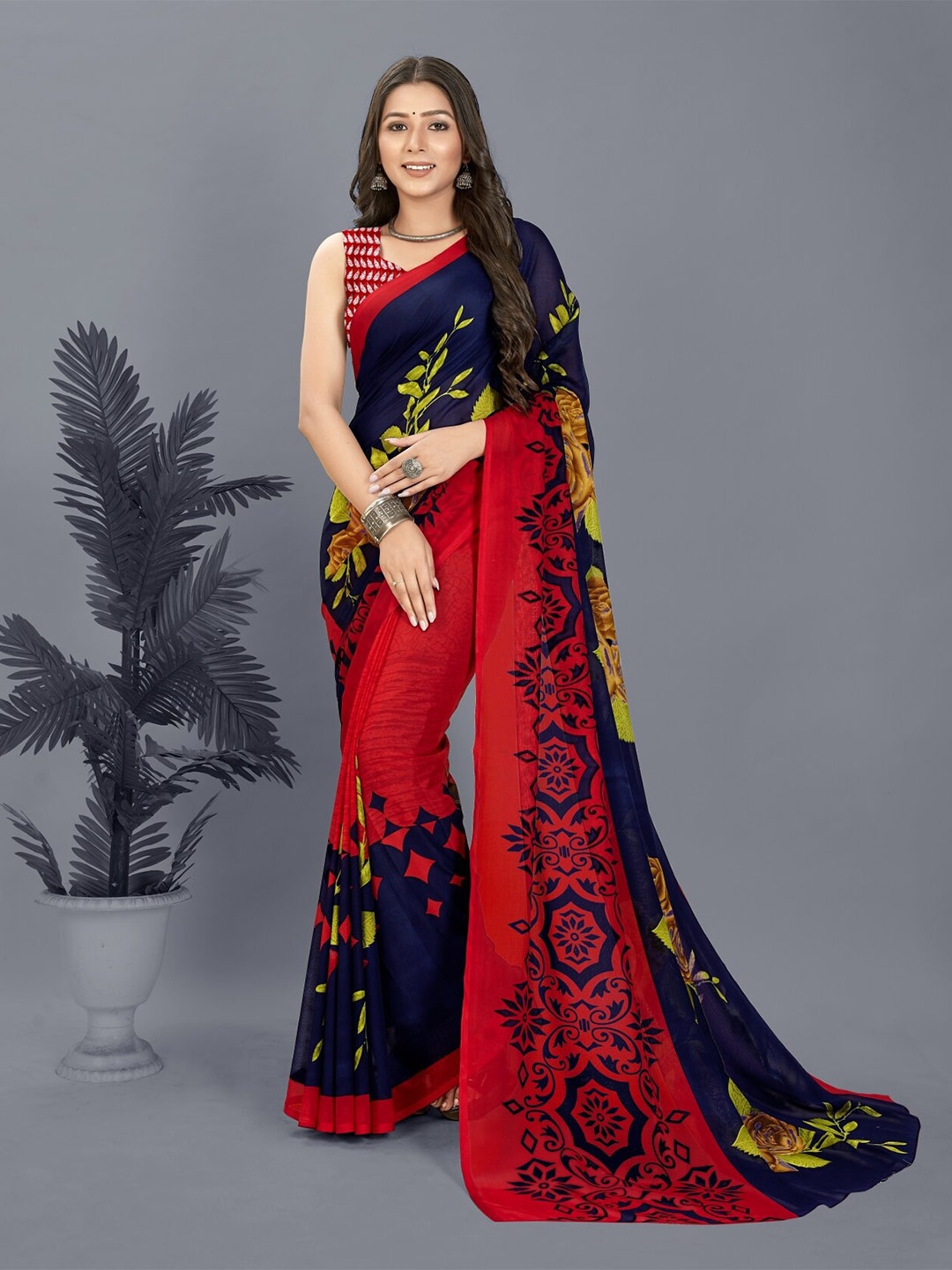 

Moda Rapido Floral Printed Saree, Red