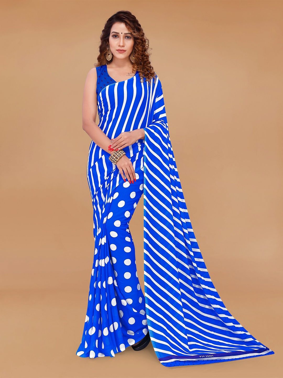 

Moda Rapido Striped Printed Saree, Blue