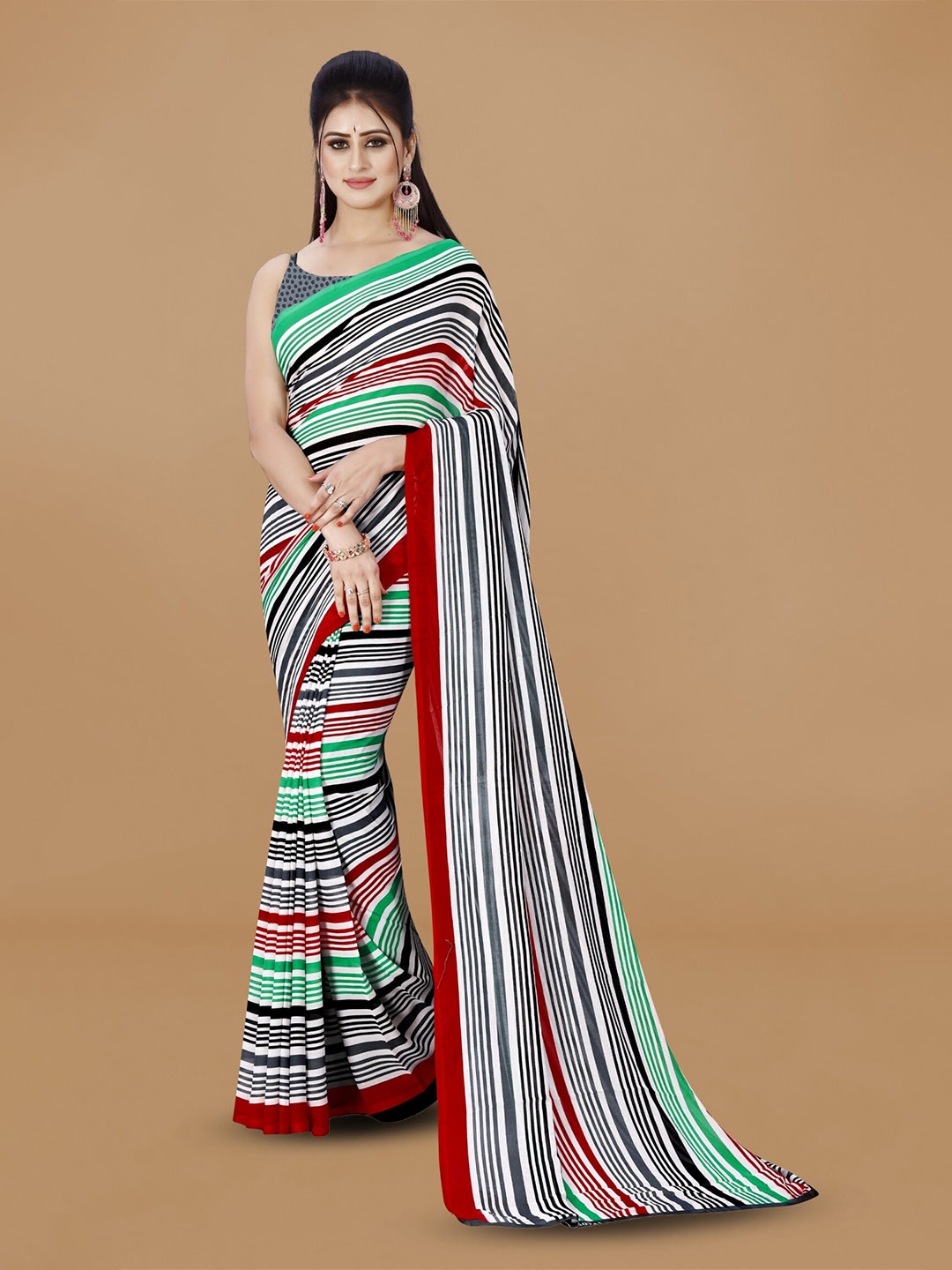 

ANAND SAREES Striped Printed Saree, Grey