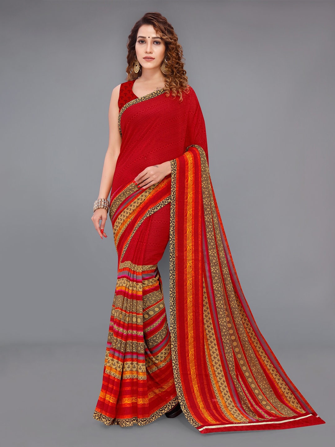 

Moda Rapido Geometric Printed Saree, Red