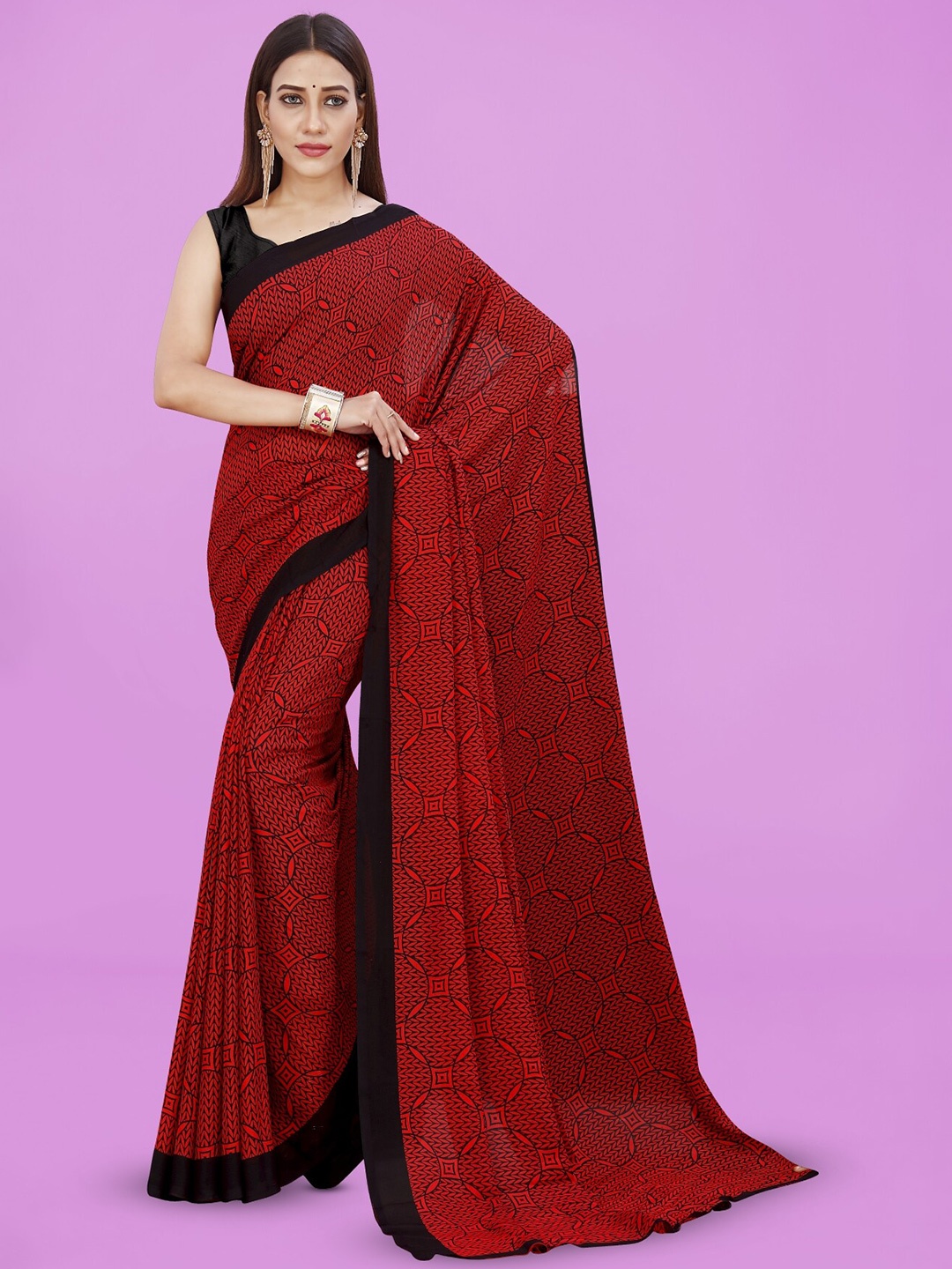 

ANAND SAREES Georgette Printed Saree, Red