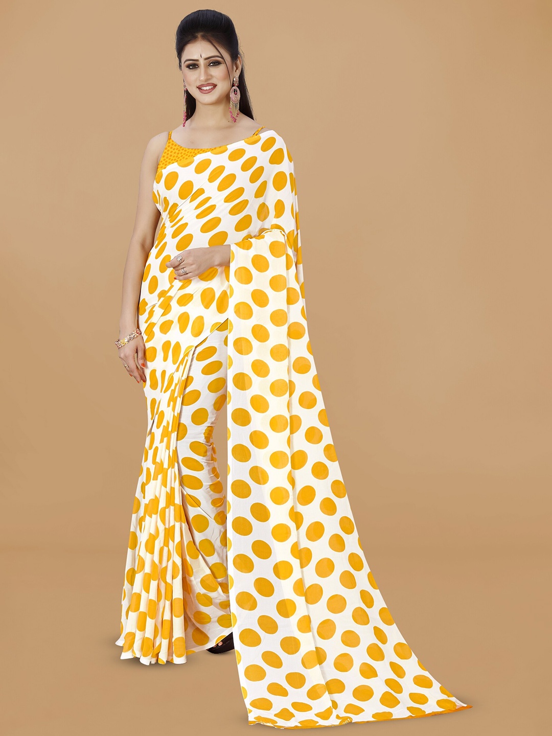 

ANAND SAREES Polka Dot Printed Saree, Yellow