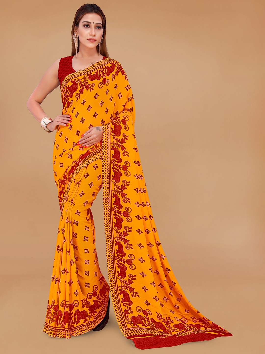 

Moda Rapido Ethnic Motifs Printed Saree, Yellow
