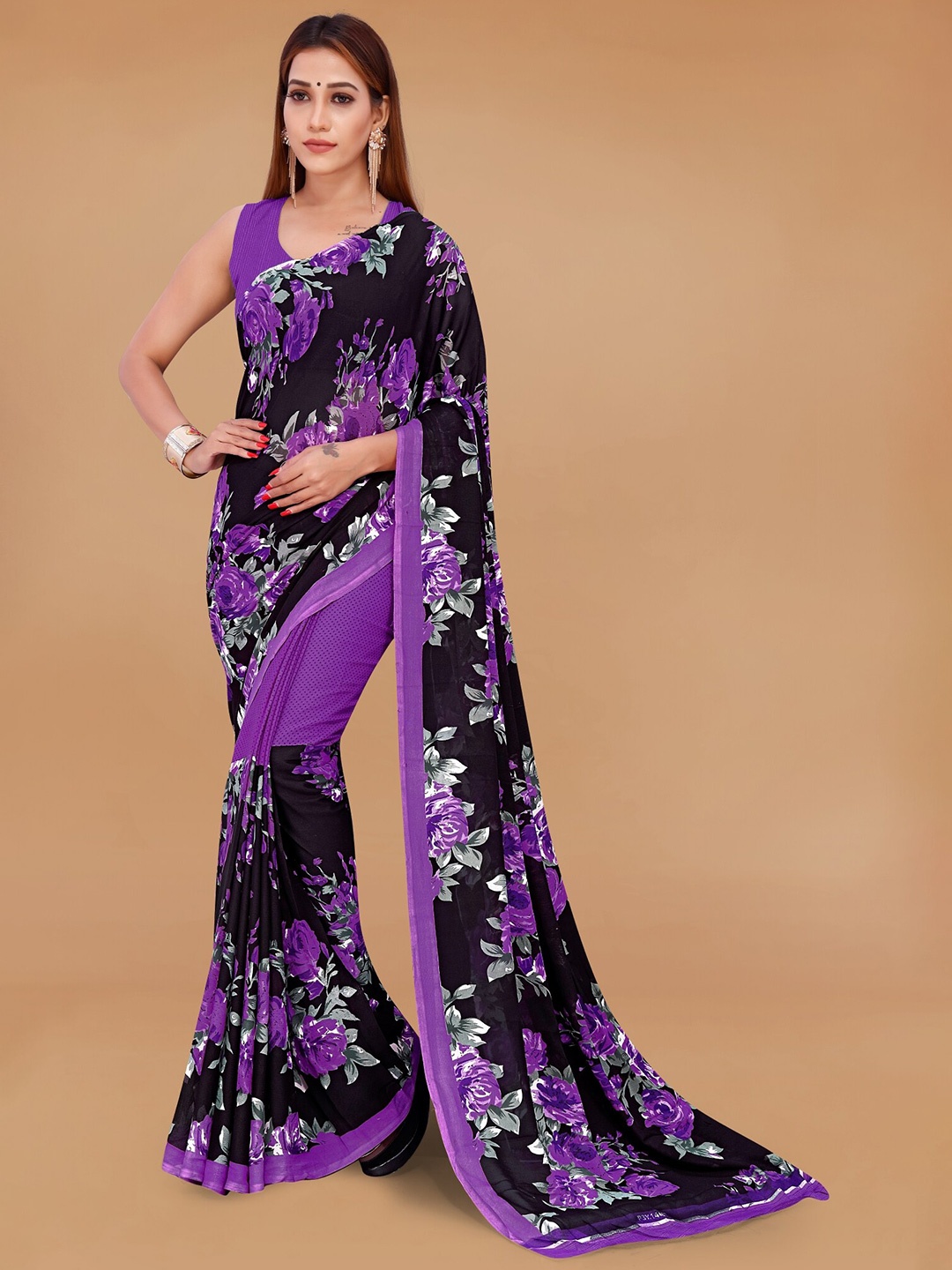 

Moda Rapido Floral Printed Saree, Purple