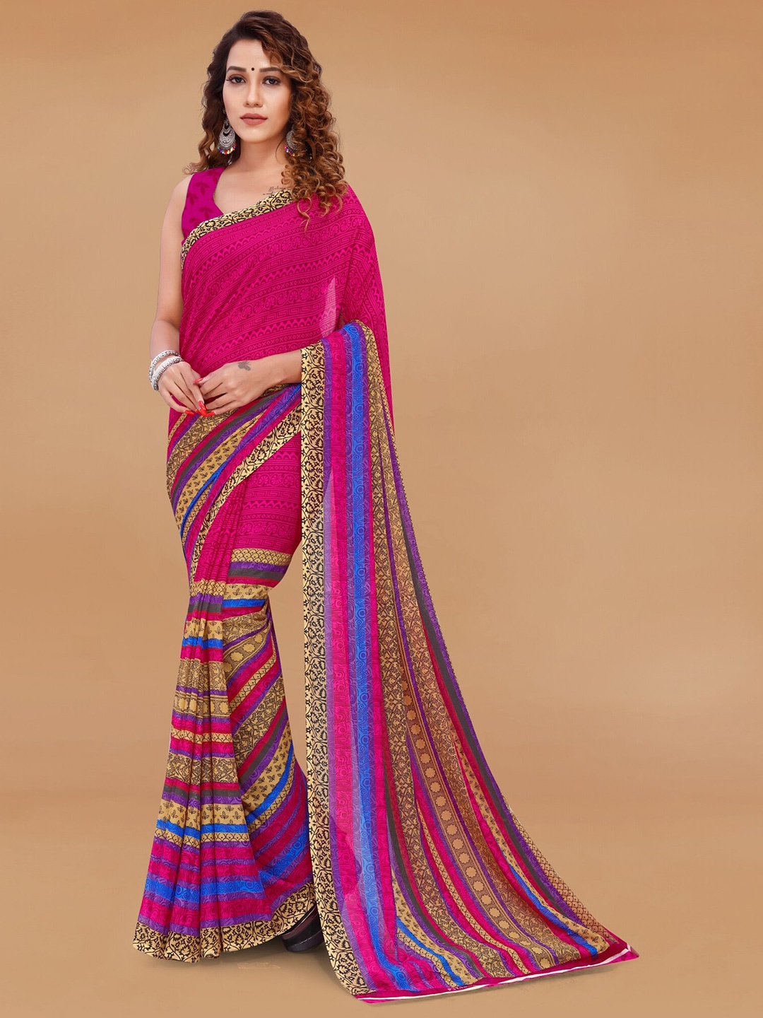 

Moda Rapido Floral Printed Saree, Pink