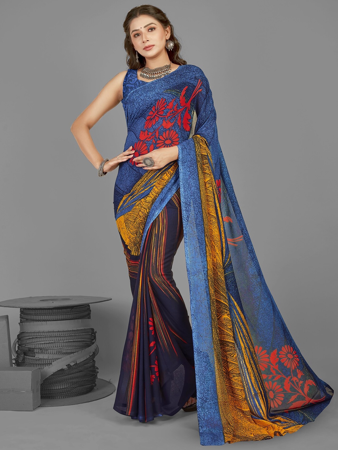 

ANAND SAREES Floral Printed Saree, Blue