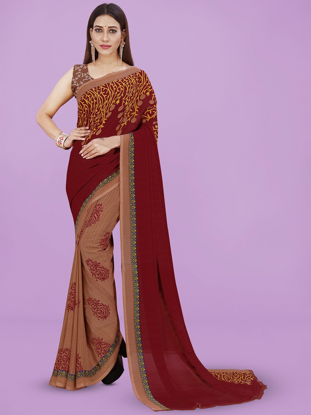 Moda Rapido Floral Printed Saree, Maroon