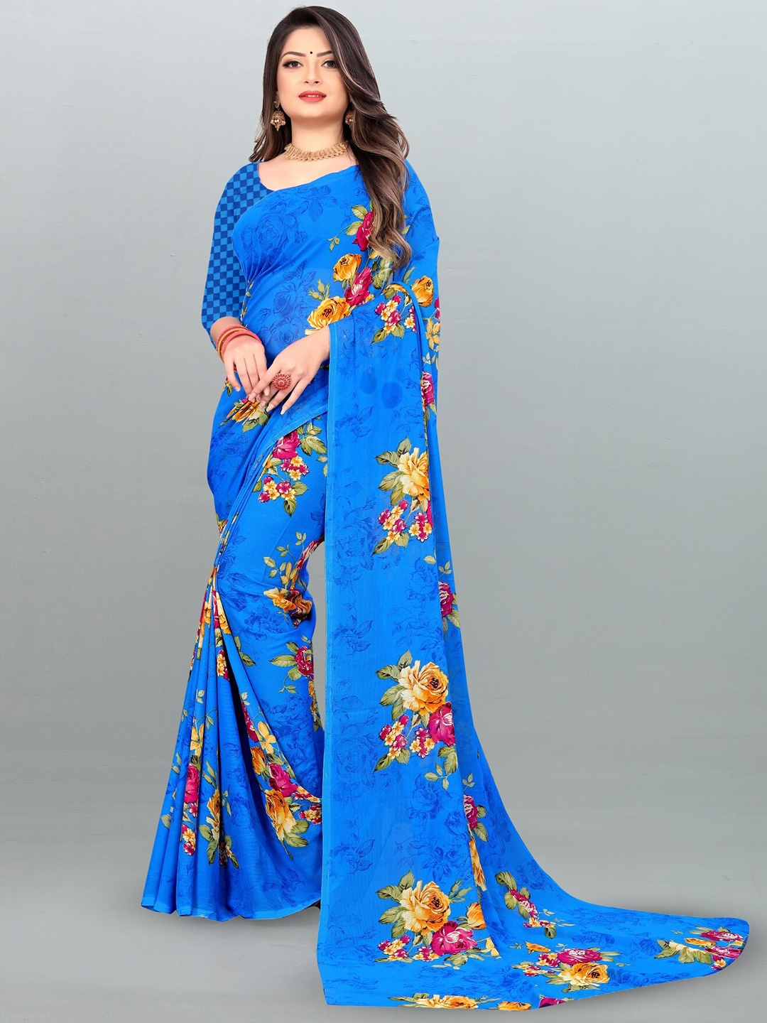 

Moda Rapido Floral Printed Saree, Blue