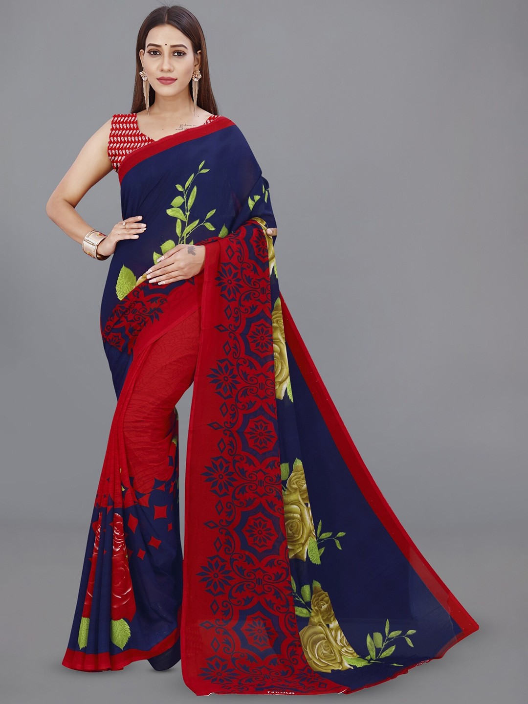 

Moda Rapido Floral Printed Saree, Red