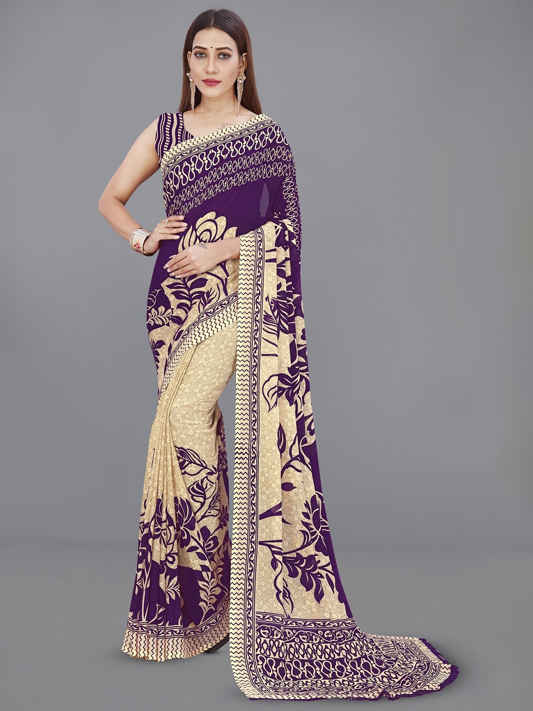 

ANAND SAREES Floral Printed Saree, Purple