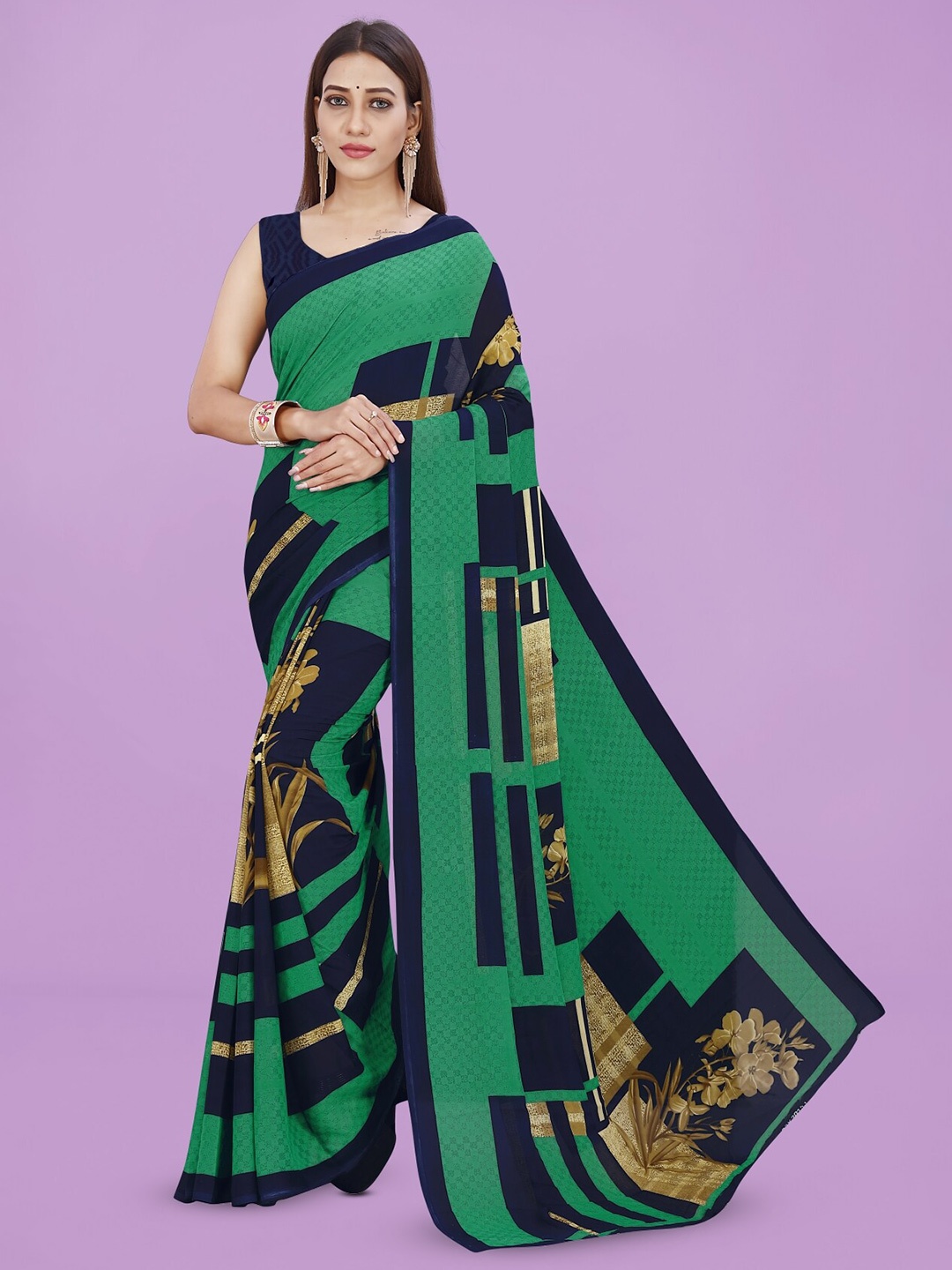 

ANAND SAREES Geometric Printed Saree, Green