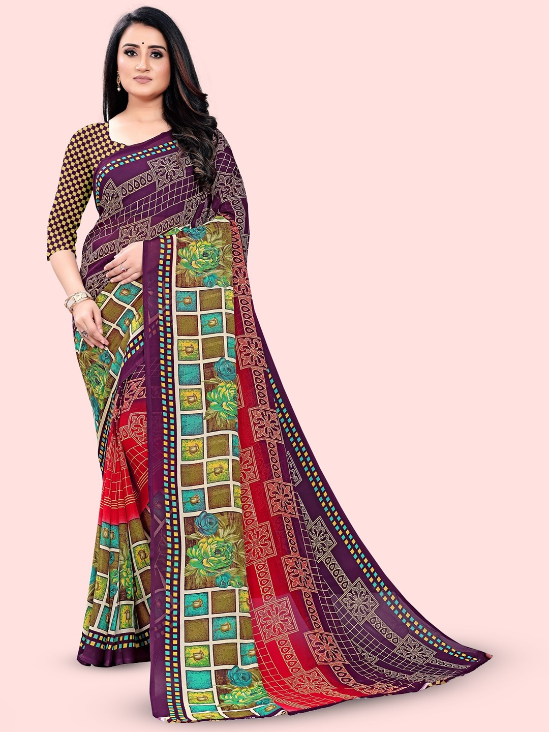 

ANAND SAREES Floral Printed Saree, Purple