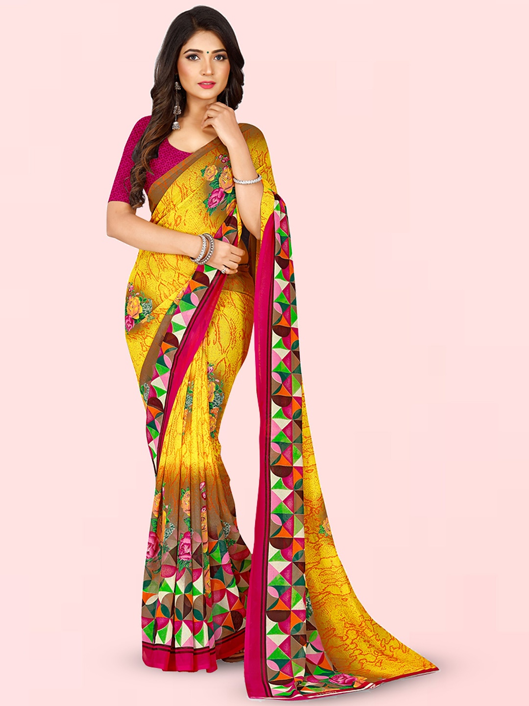 

Moda Rapido Floral Printed Saree, Yellow