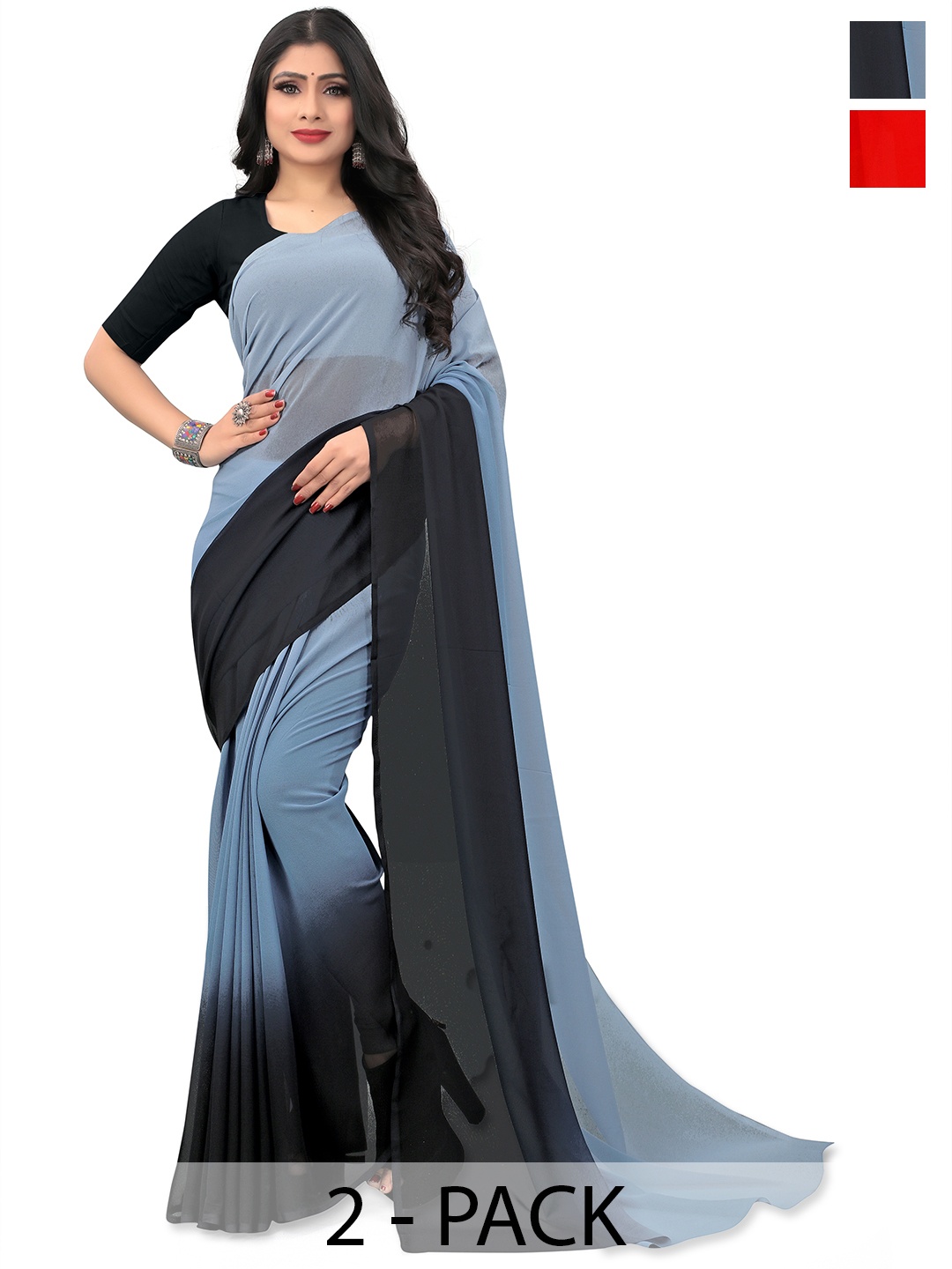 

ANAND SAREES Tie and Dye Saree Pack Of 2, Grey