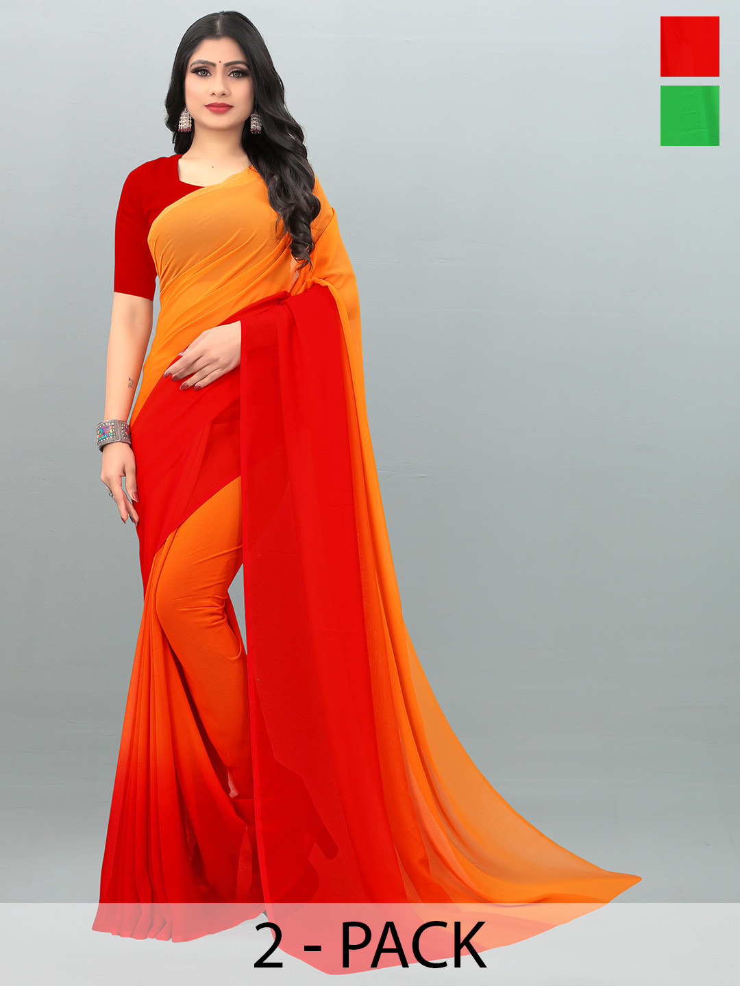 

ANAND SAREES Tie and Dye Saree PACK OF 2, Green