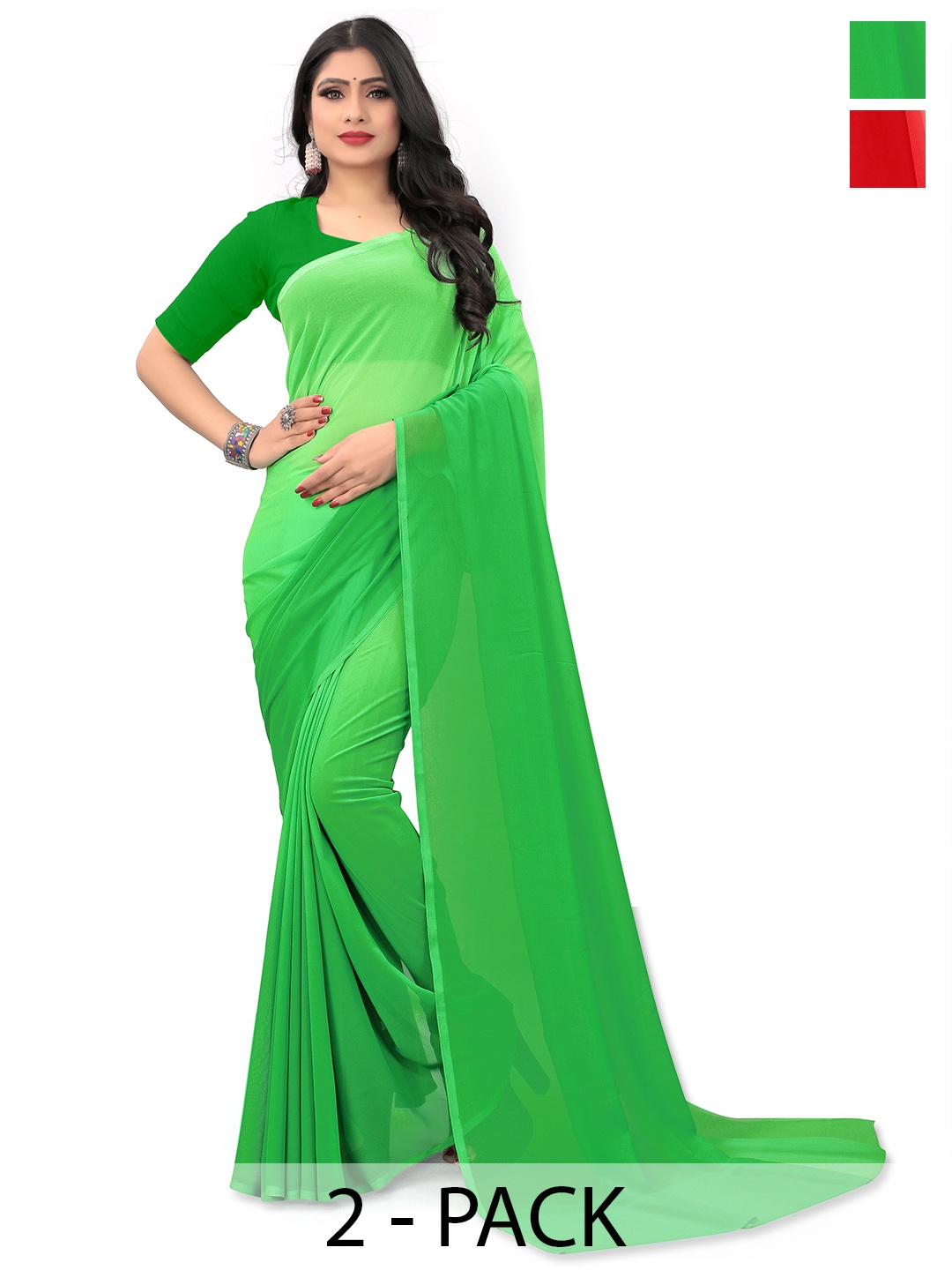 

ANAND SAREES Tie and Dye Saree Pack Of 2, Green