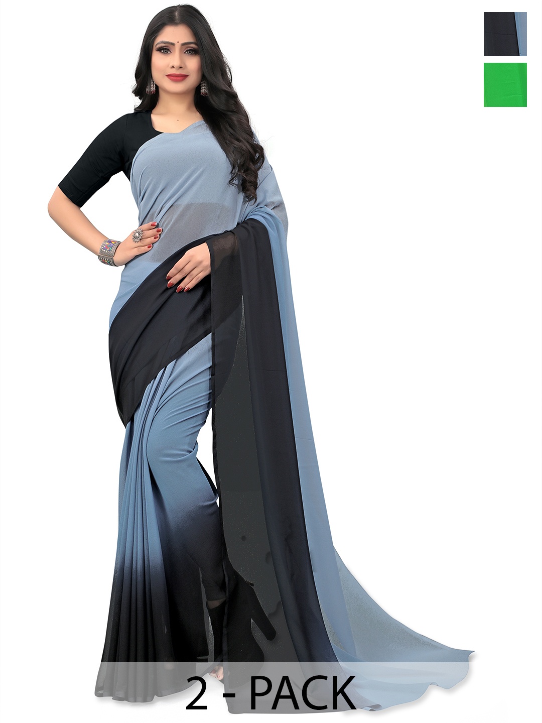 

ANAND SAREES Tie and Dye Saree Pack Of 2), Green