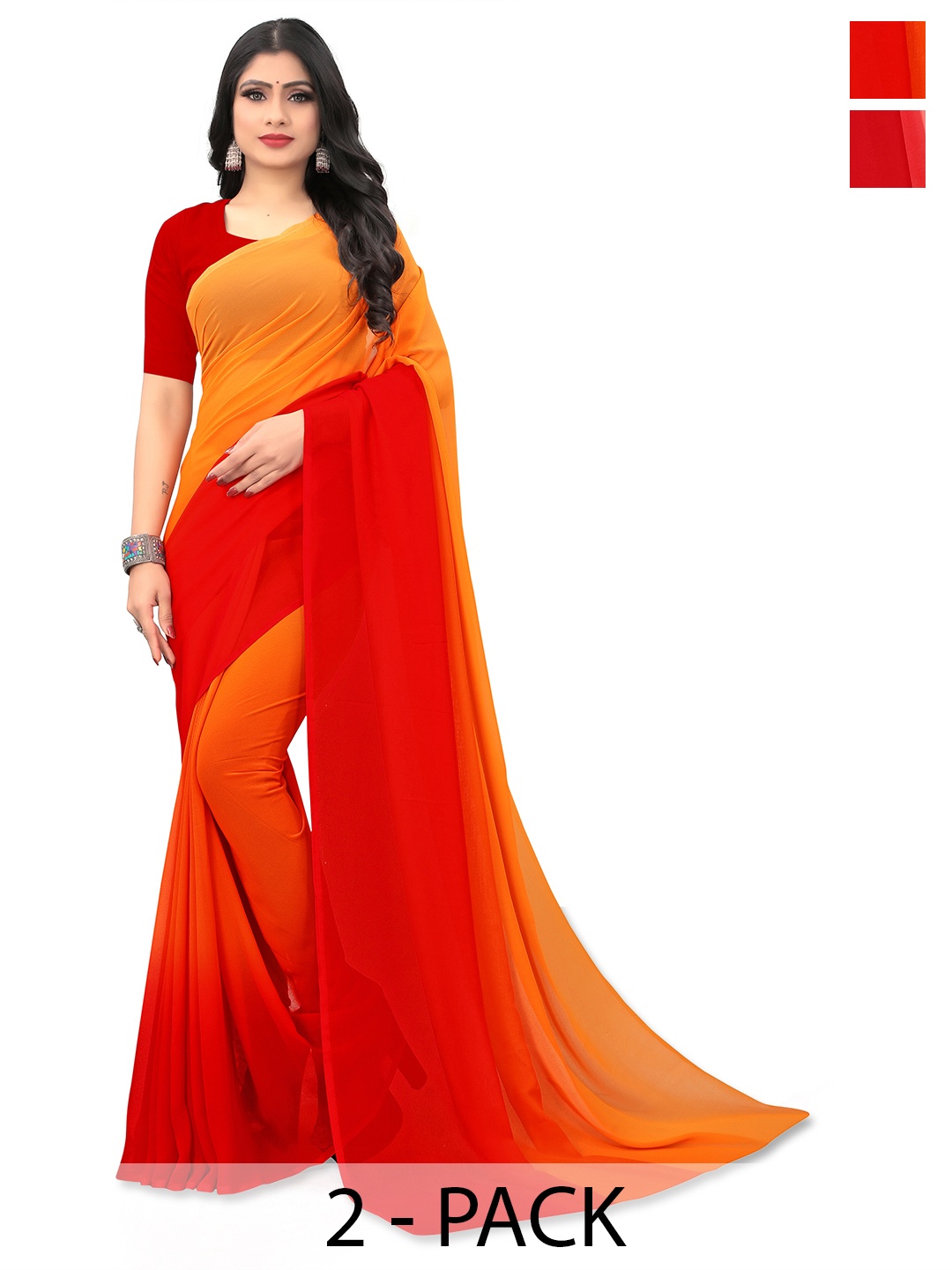 

ANAND SAREES Ombre Pack of 2 Saree, Red