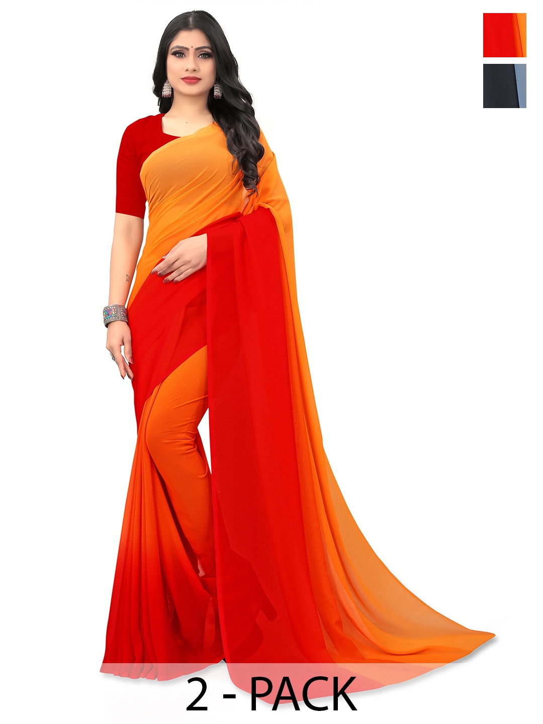 

ANAND SAREES Ombre Saree Pack Of 2, Orange