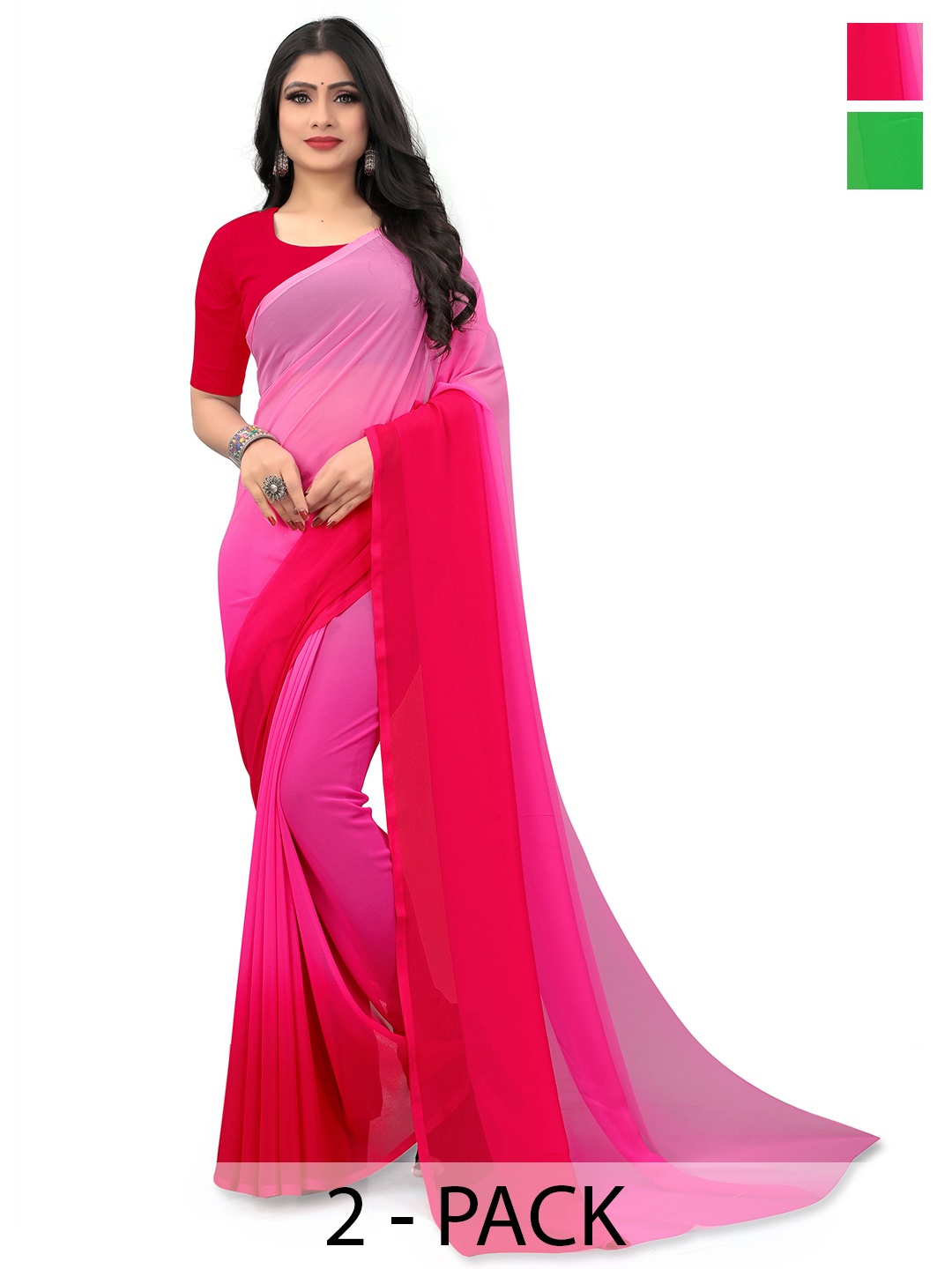 

ANAND SAREES Ombre Saree Pack Of 2, Pink