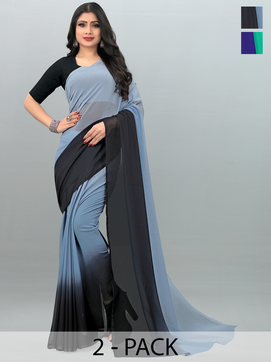

ANAND SAREES Colour blocked Saree Pack of 2, Blue