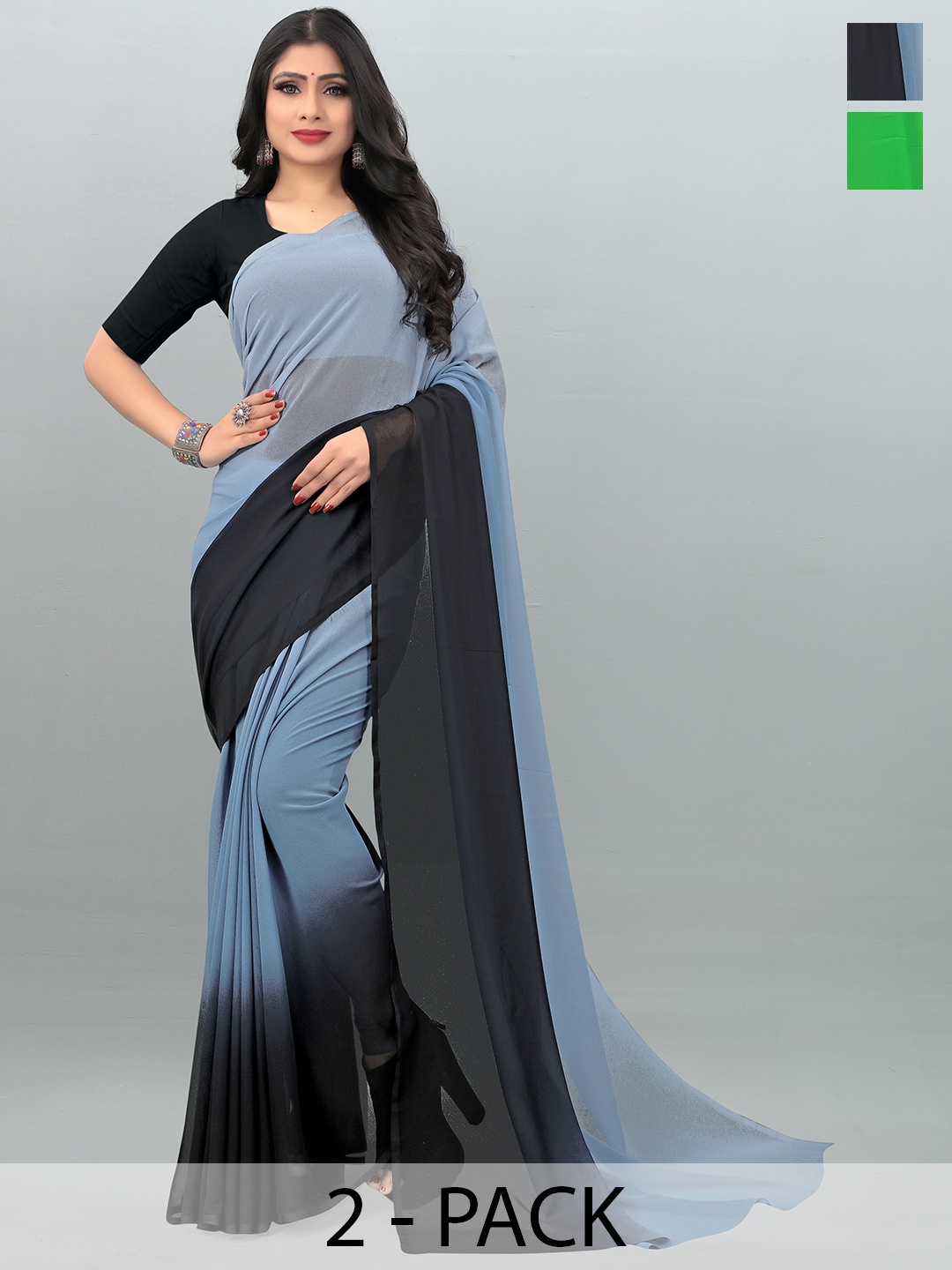 

ANAND SAREES Ombre Saree Pack Of 2, Green
