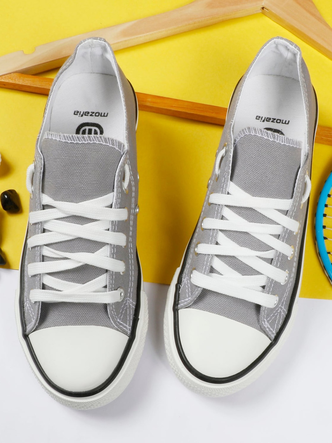 

MOZAFIA Women Canvas Lace-up Casual Low Top Sneakers, Grey