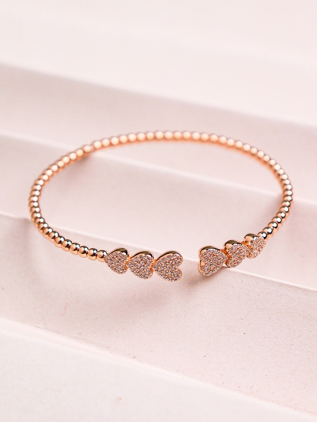 

SILBERRY Women Rose Gold-PlatedSterling Silver Cubic Zirconia-Studded Kada Bracelet