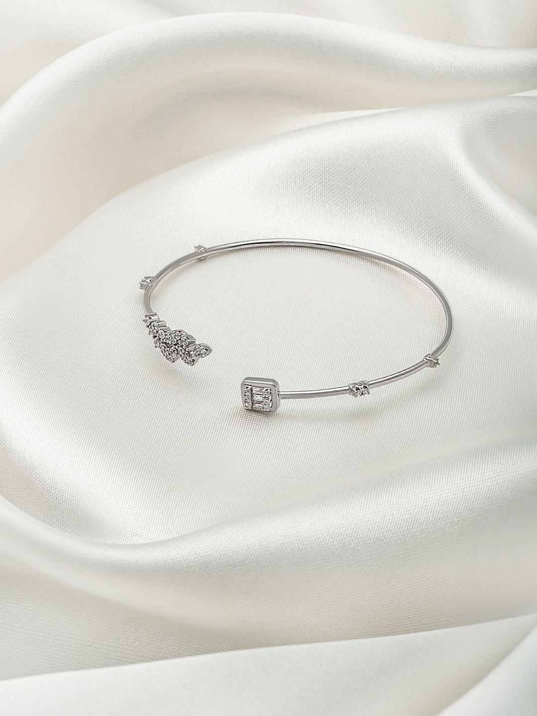 

SILBERRY Women Rhodium-Plated 925 Sterling Silver Cubic Zirconia Kada Bracelet