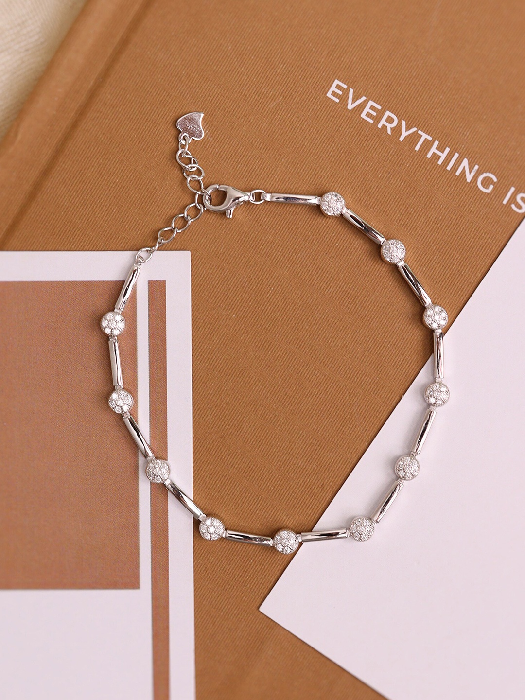 

SILBERRY Women Sterling Silver Cubic Zirconia Rhodium-Plated Link Bracelet