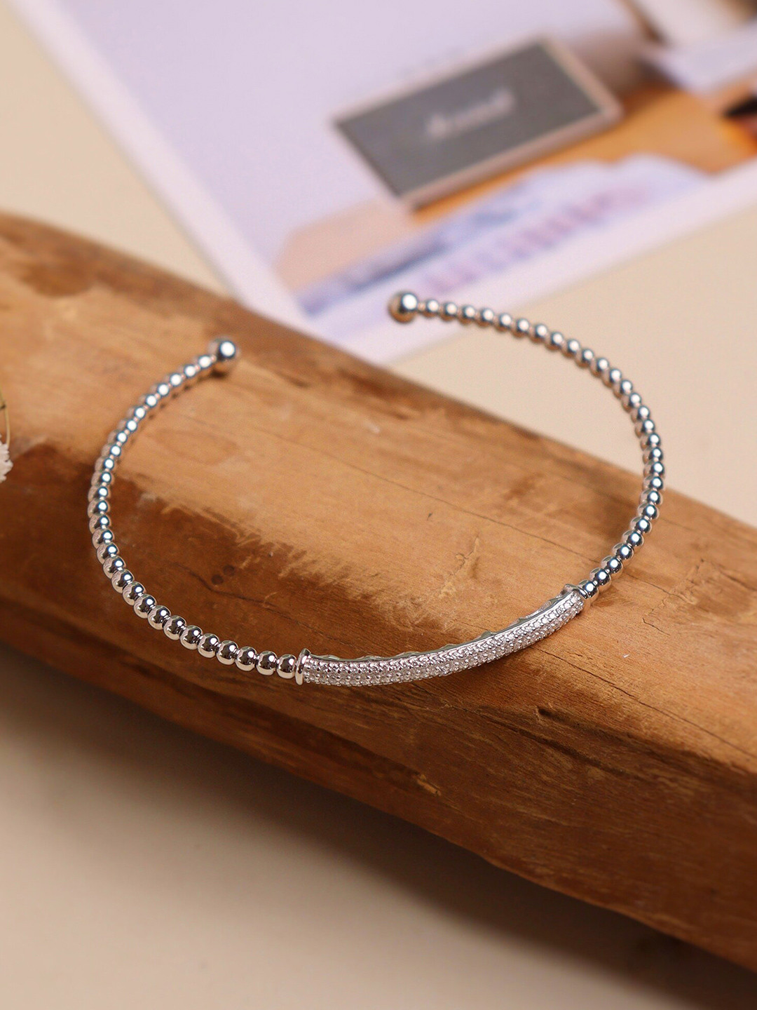

SILBERRY Rhodium-Plated Sterling Silver Cubic Zirconia Kada Bracelet