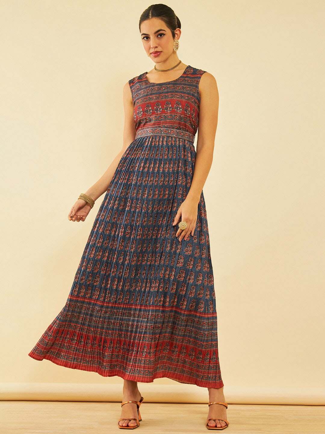 

Soch Floral Printed Flared Maxi Dress, Blue