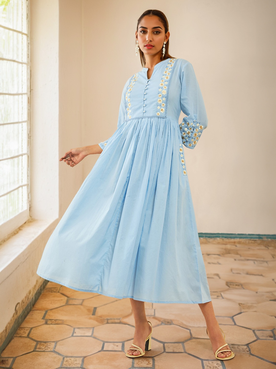 

Soch Embroidered Cotton Dress, Blue