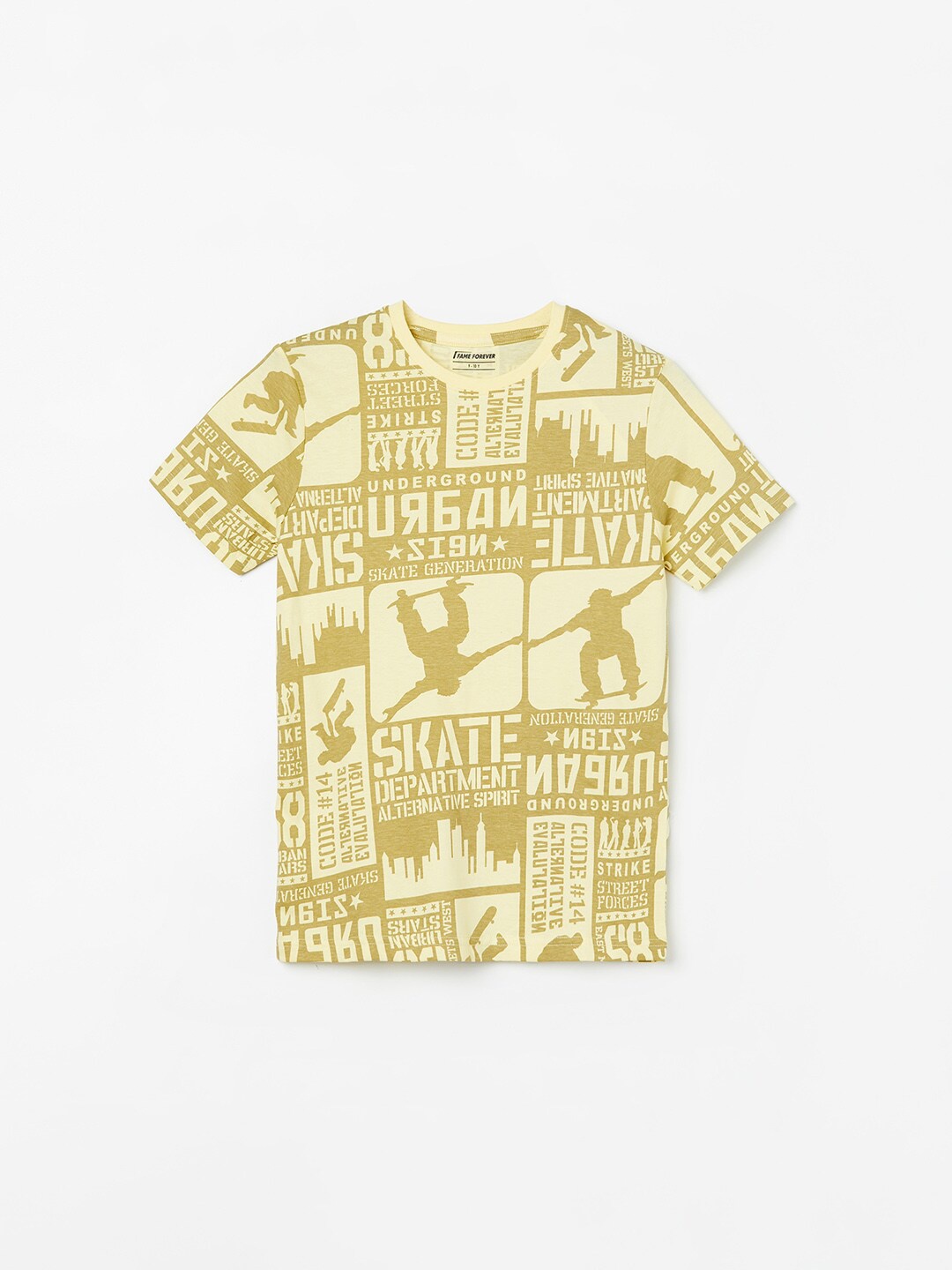 

Fame Forever by Lifestyle Boys Typography Printed Cotton T-shirt, Yellow