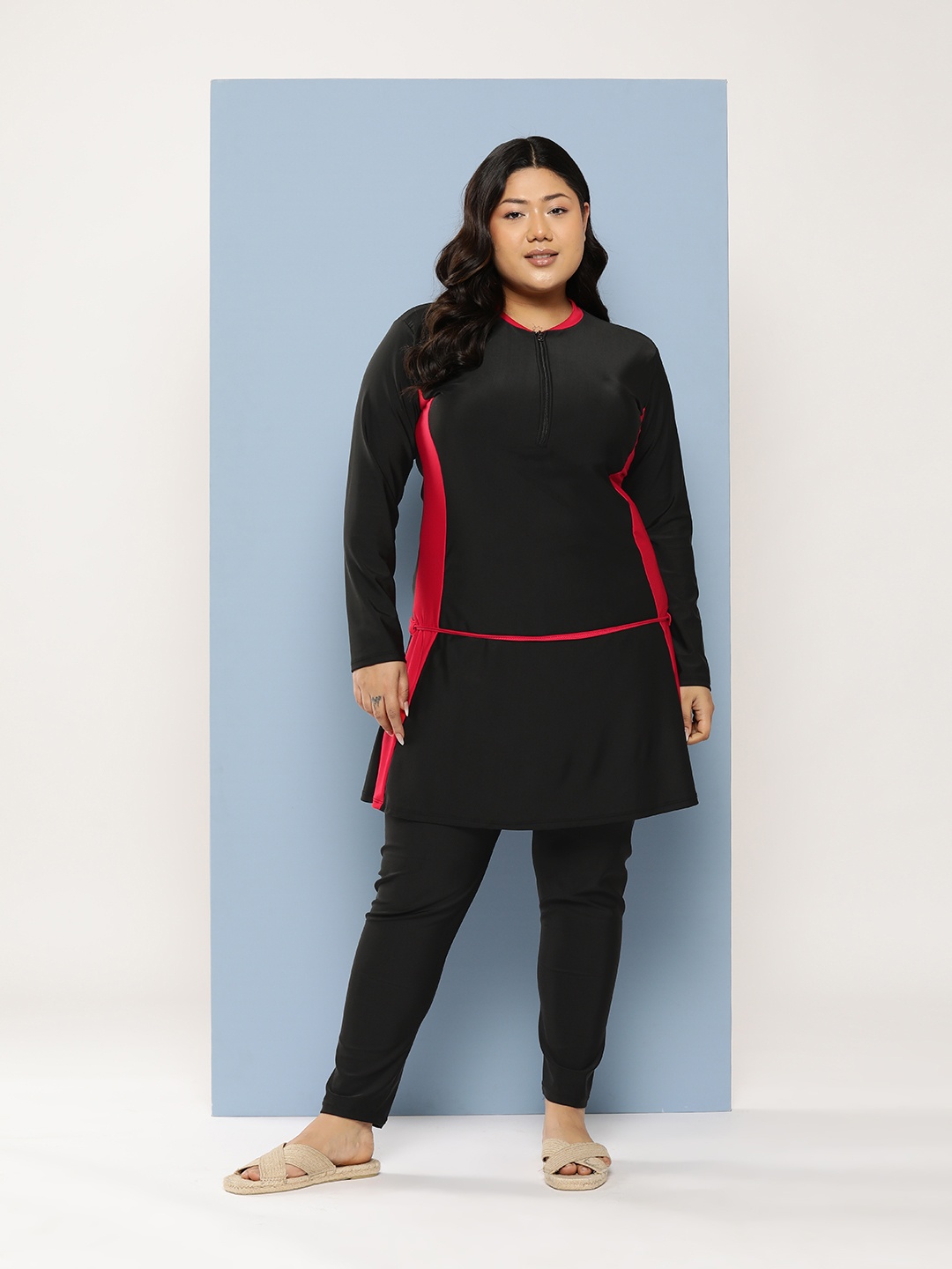 

Aarika Plus Size Colourbloacked Full Coverage Swim Set, Black