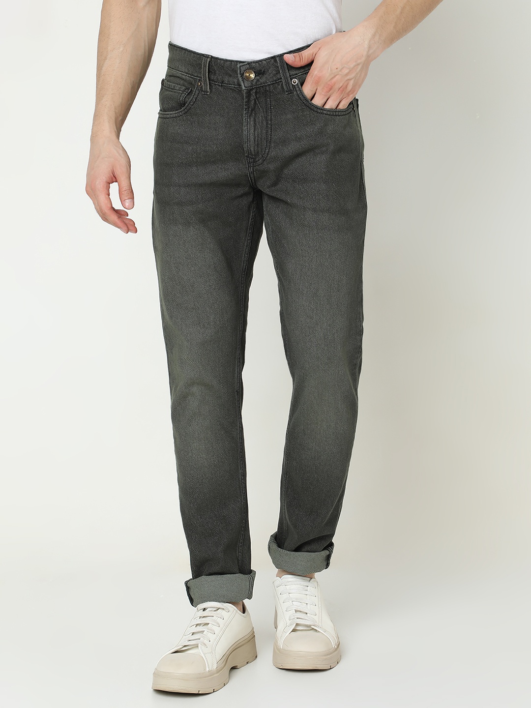 

SPYKAR Skinny Fit Low-Rise Light Fade Pure Cotton Jeans, Charcoal