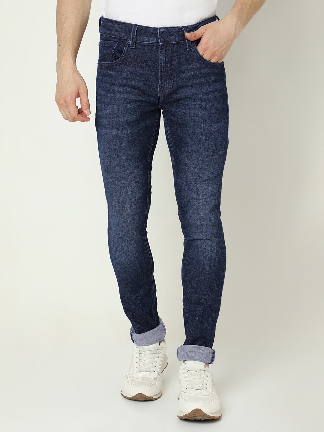 

SPYKAR Men Slim Fit Low-Rise Light Fade Stretchable Jeans, Navy blue
