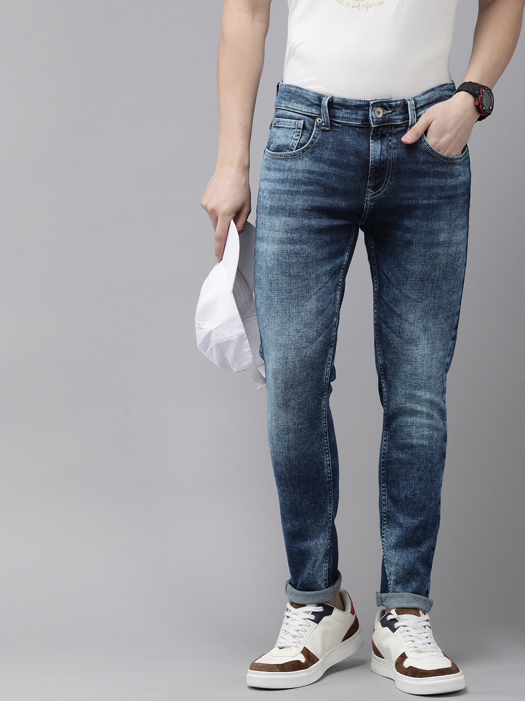 

SPYKAR Men Super Skinny Fit Low-Rise Heavy Fade Stretchable Jeans, Blue