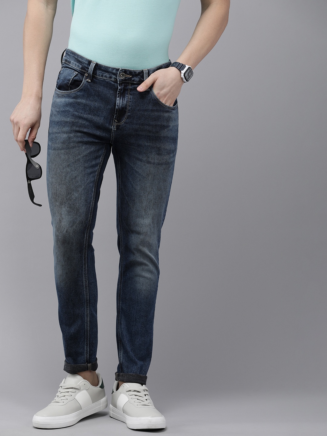 

SPYKAR Men Super Skinny Fit Low-Rise Heavy Fade Stretchable Jeans, Blue
