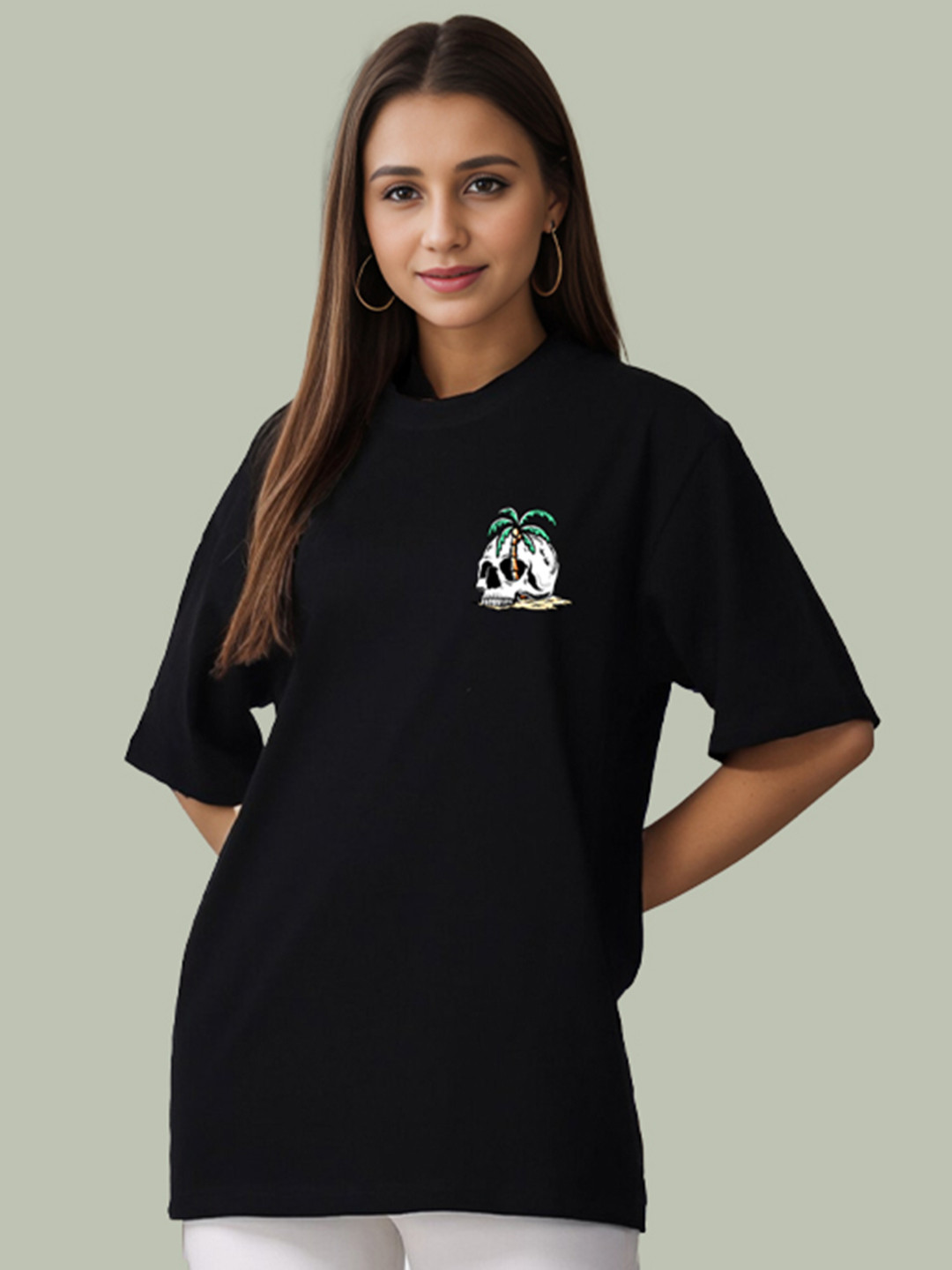 

Slenor Women Hooded Drop-Shoulder Sleeves Applique T-shirt, Black