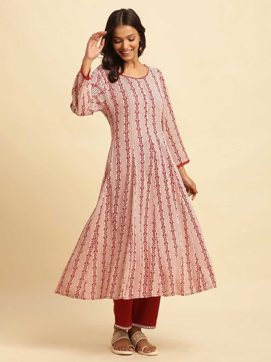 

W Striped Anarkali Kurta, Off white