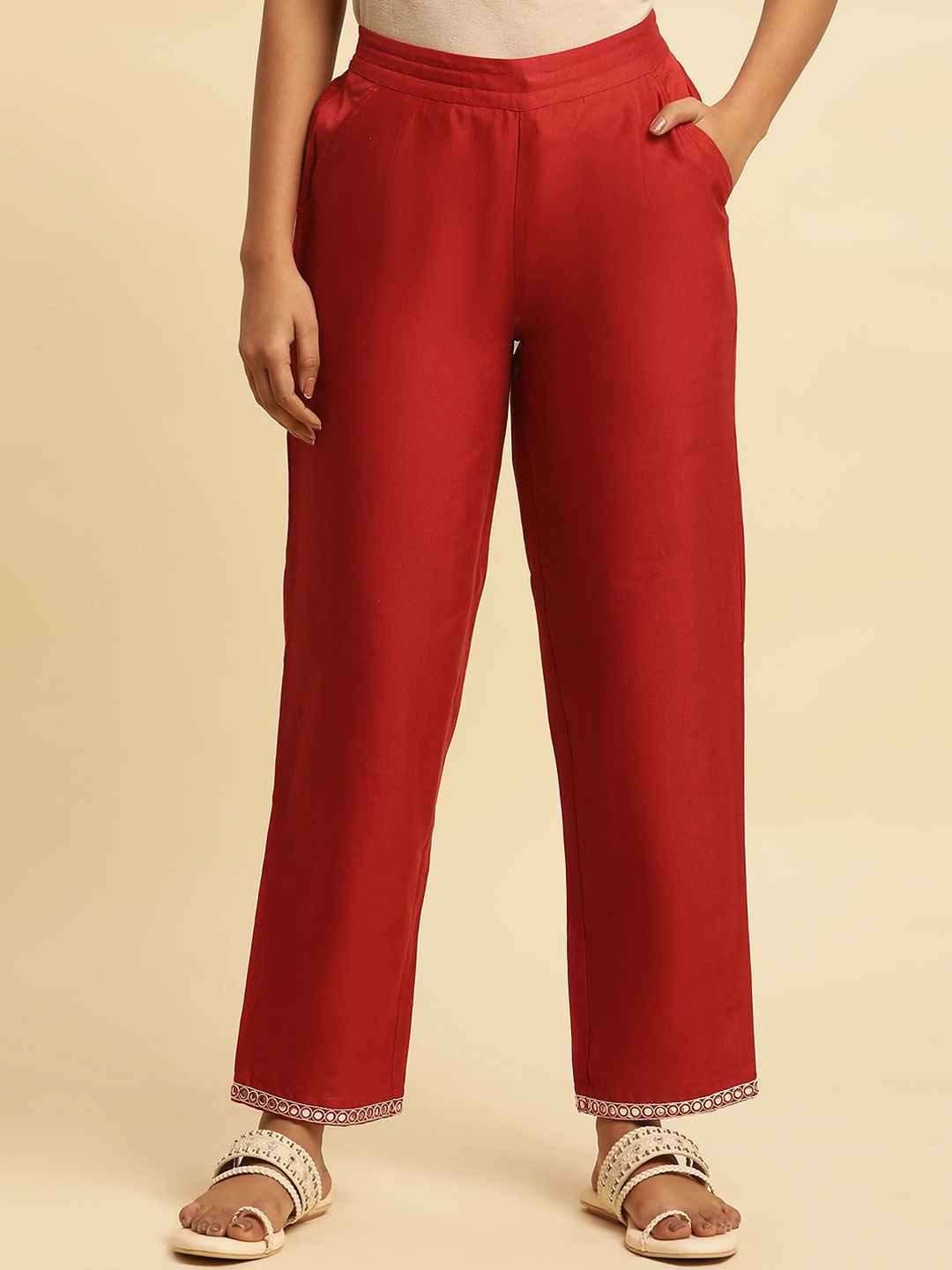 

W Women Ethnic Parallel Trousers, Red