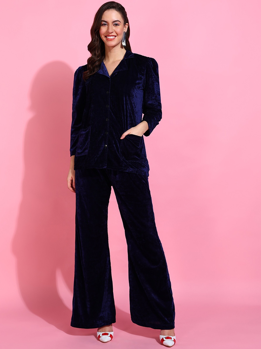 

Rudraaksha Creations Velvet Shirt With Trousers, Blue