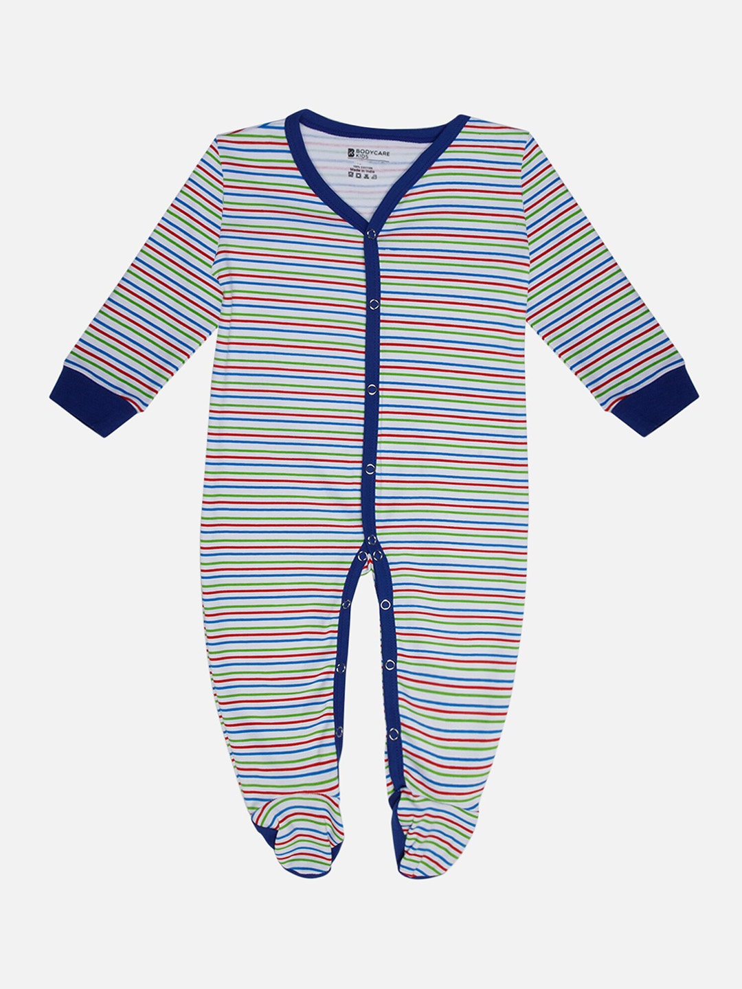 

Bodycare Infants Striped V-Neck Cotton Sleepsuit, White