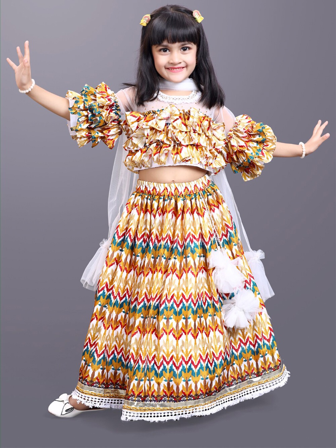 

BAESD Girls Printed Gotta Patti Ready to Wear Lehenga & Blouse With Dupatta, Yellow