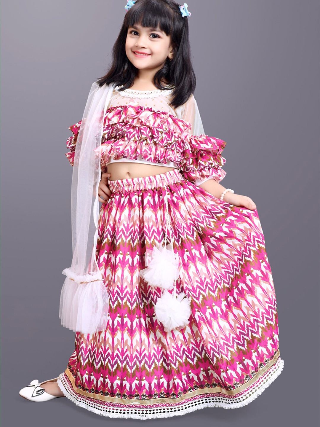 

BAESD Girls Printed Gotta Patti Ready to Wear Lehenga & Blouse With Dupatta, Pink