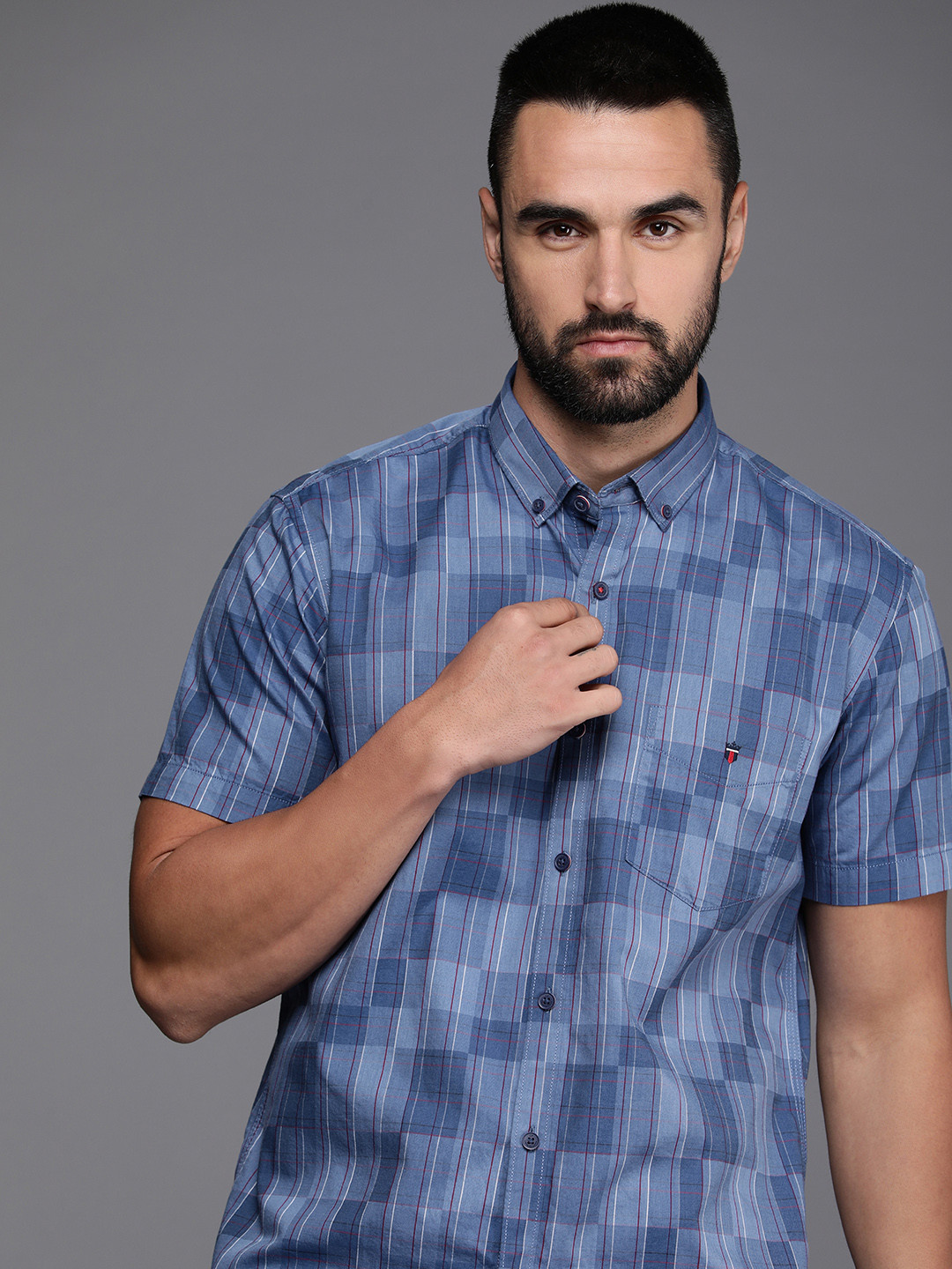 

Louis Philippe Sport Slim Fit Checked Pure Cotton Casual Shirt, Blue